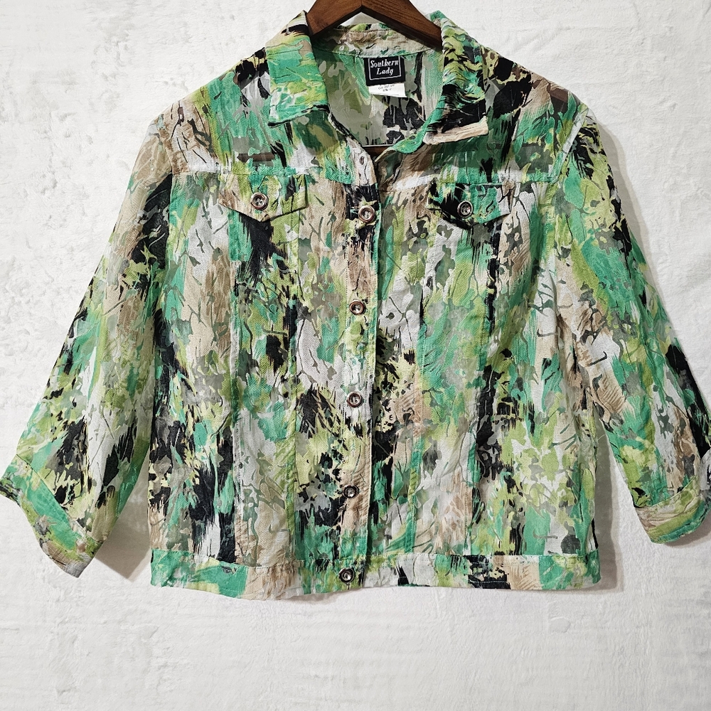 Women's Artsy Basic Button Up Sheer Jacket Size 1… - image 1